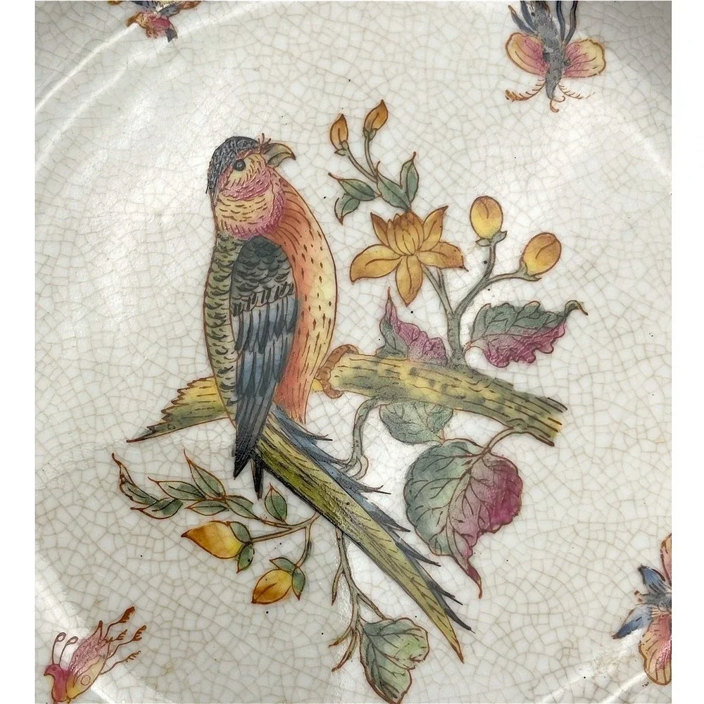 HUA PING TANG ZHI Chinese Porcelain‎ Plate Crackle Birds Decor 9